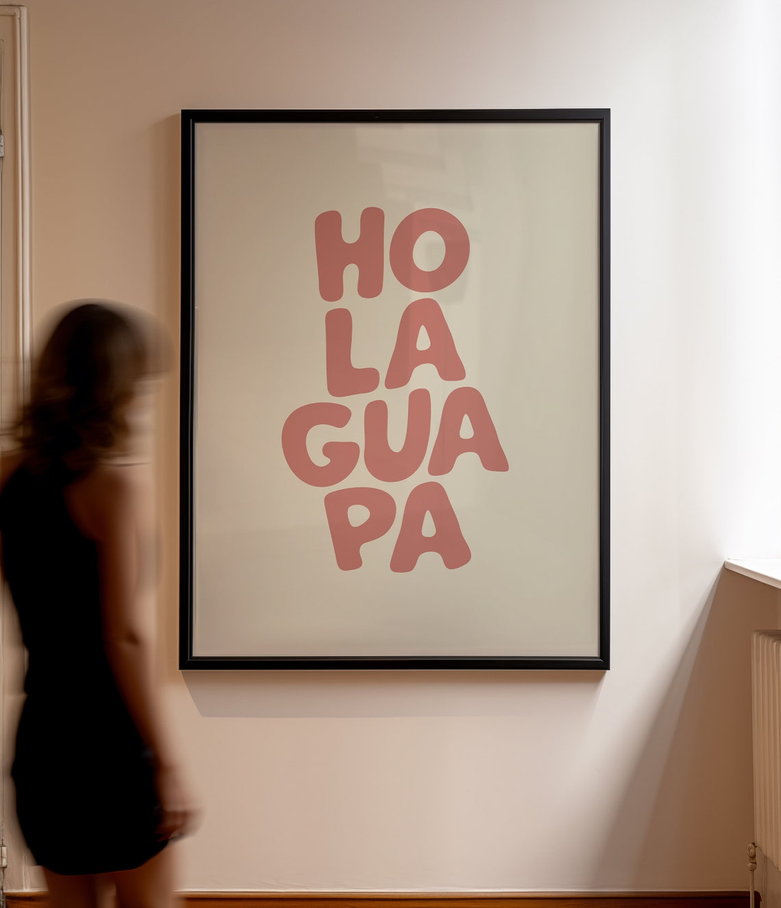 Hola Guapa Rose Pink Stacked Lettering Cream Spanish Minimalist Poster - Image 3
