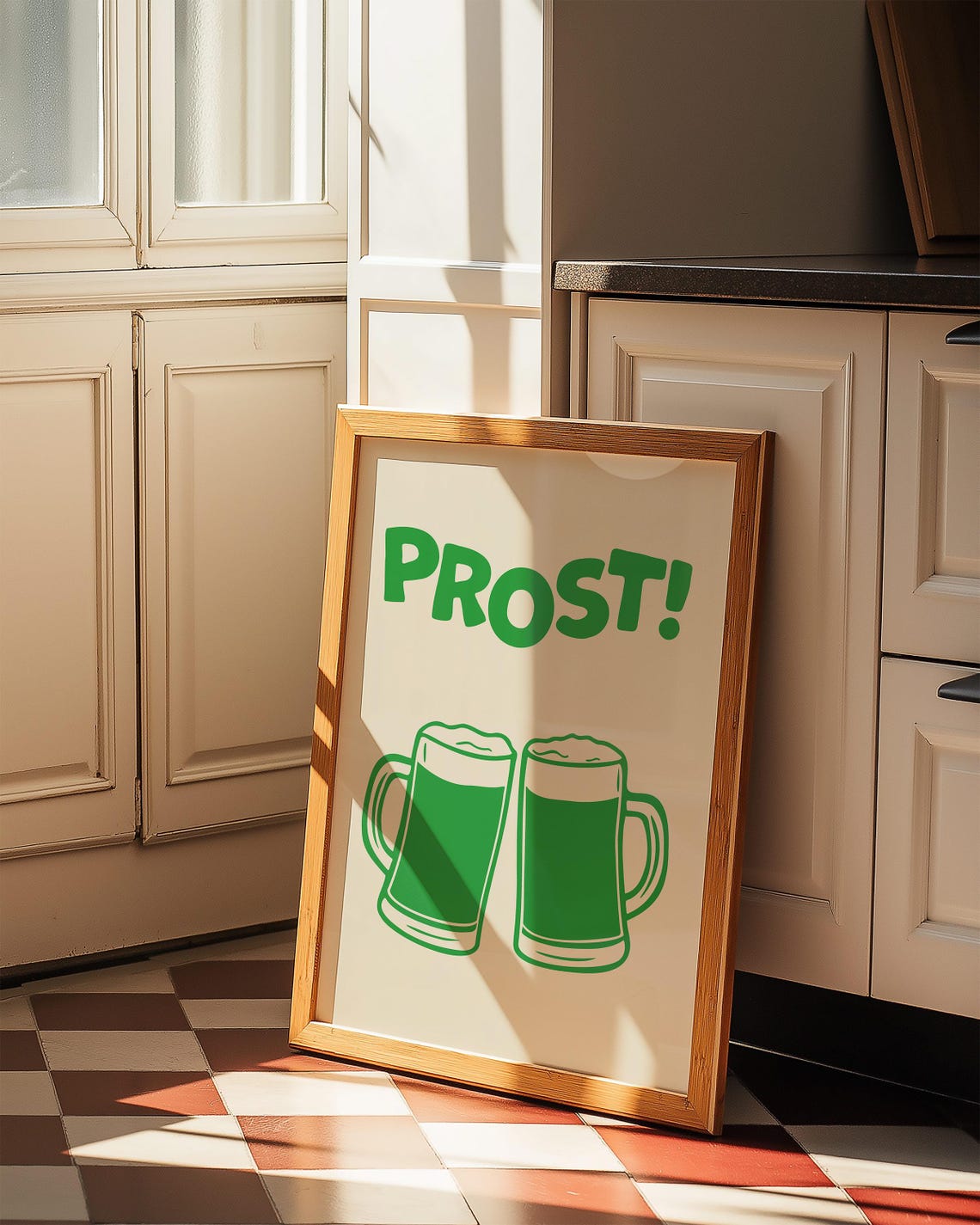Prost Green Beer Mugs Foamy Steins Oktoberfest Kitchen Bar Poster - Image 2