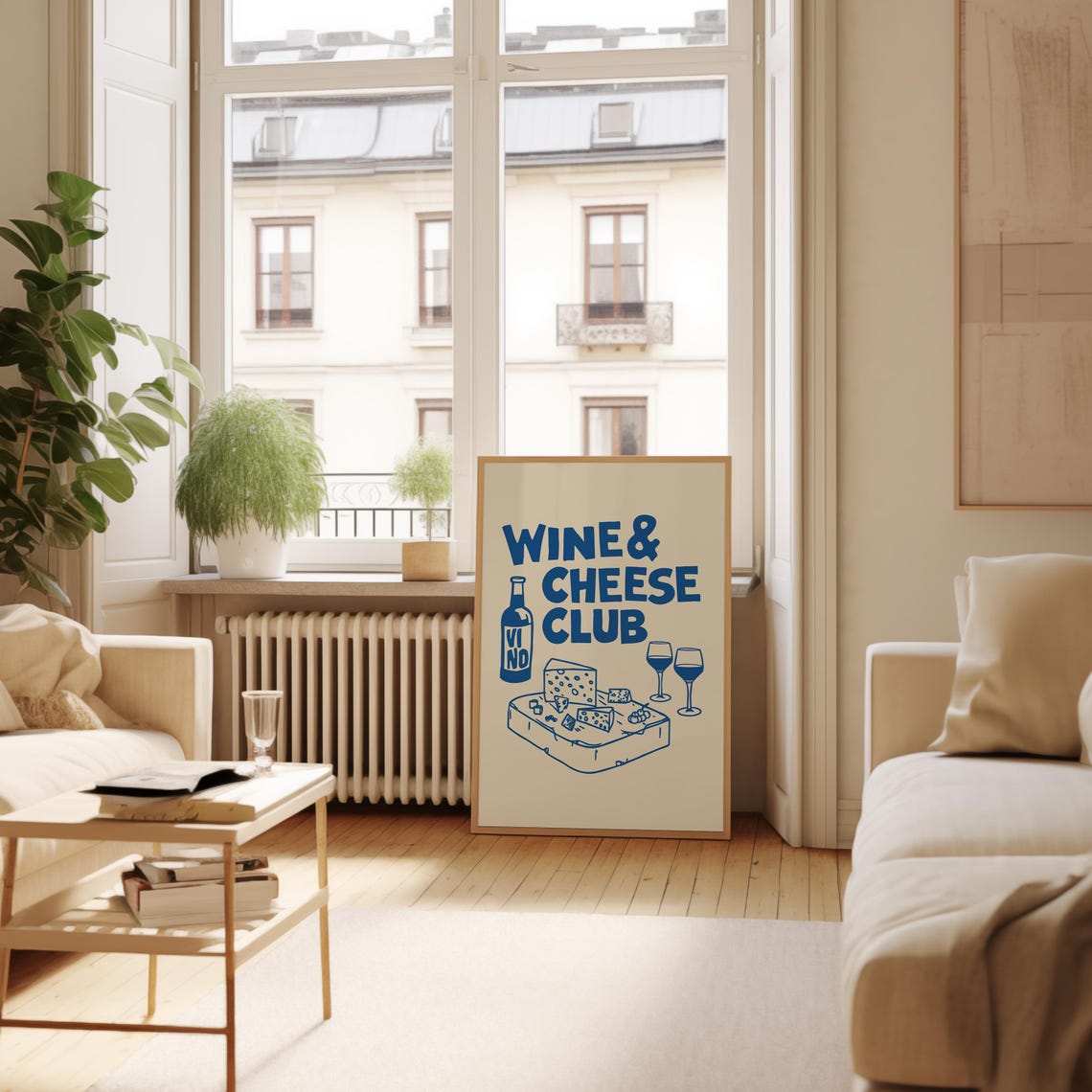 Navy Wine And Cheese Club Retro Bar Cart Kitchen Wall Decor Poster - Image 3