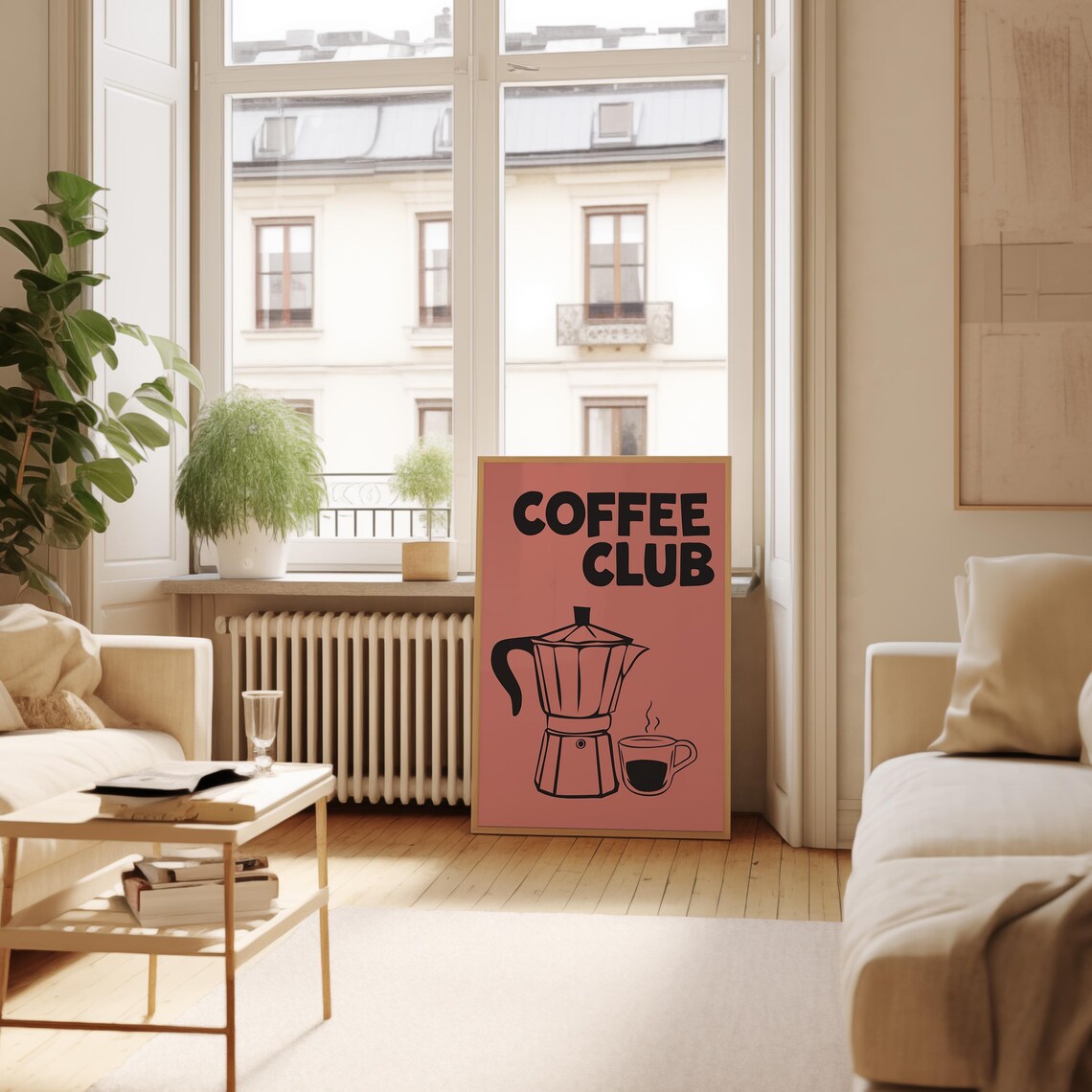 Dusty Rose Coffee Club Moka Pot Espresso Retro Kitchen Art Print - Image 3