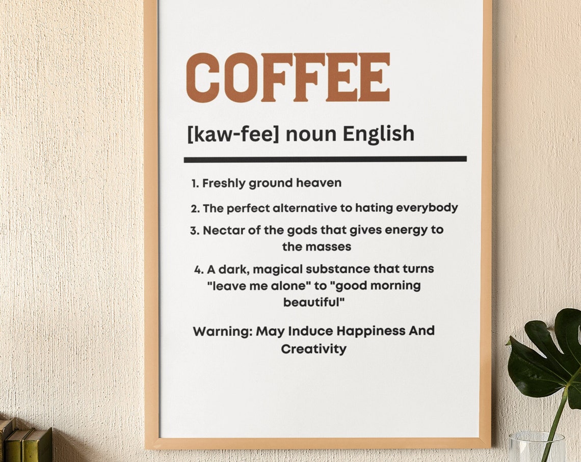 Funny Coffee Definition Lover Poster Kitchen Bar Wall Decor Sign