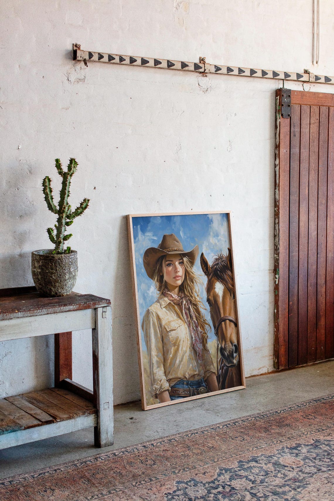 Rustic Cowgirl And Horse Western Farmhouse Wall Art Vintage Rodeo Girl Print Country Ranch Decor Wild West Painting - Image 2