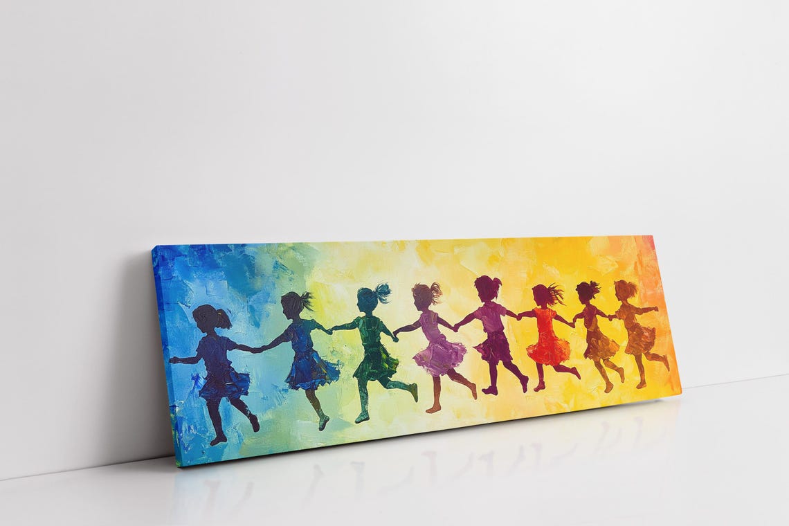 Children Holding Hands Rainbow Silhouette Kids Playing Color Poster - Image 7