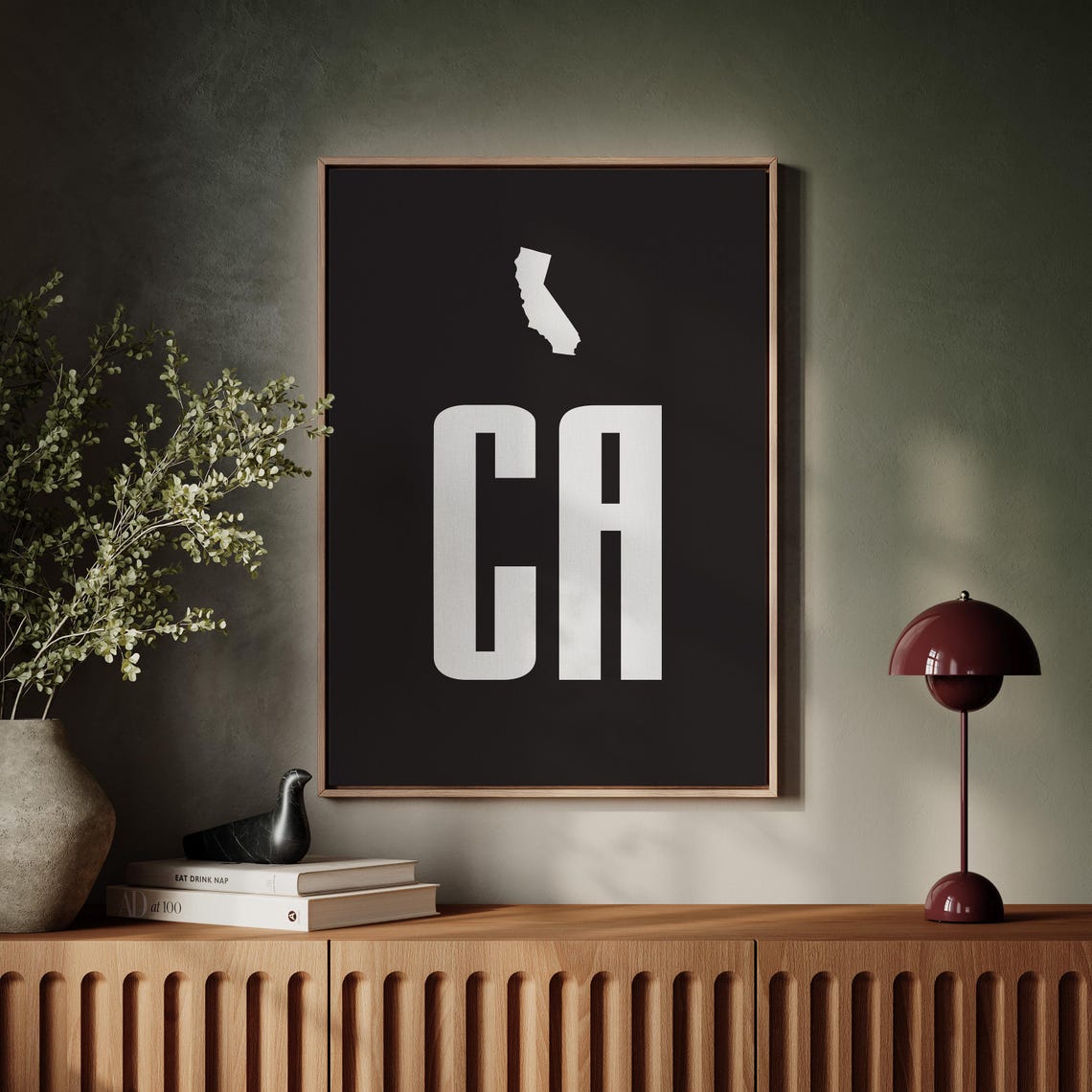California CA State Map Silhouette Black White Minimalist Home Poster