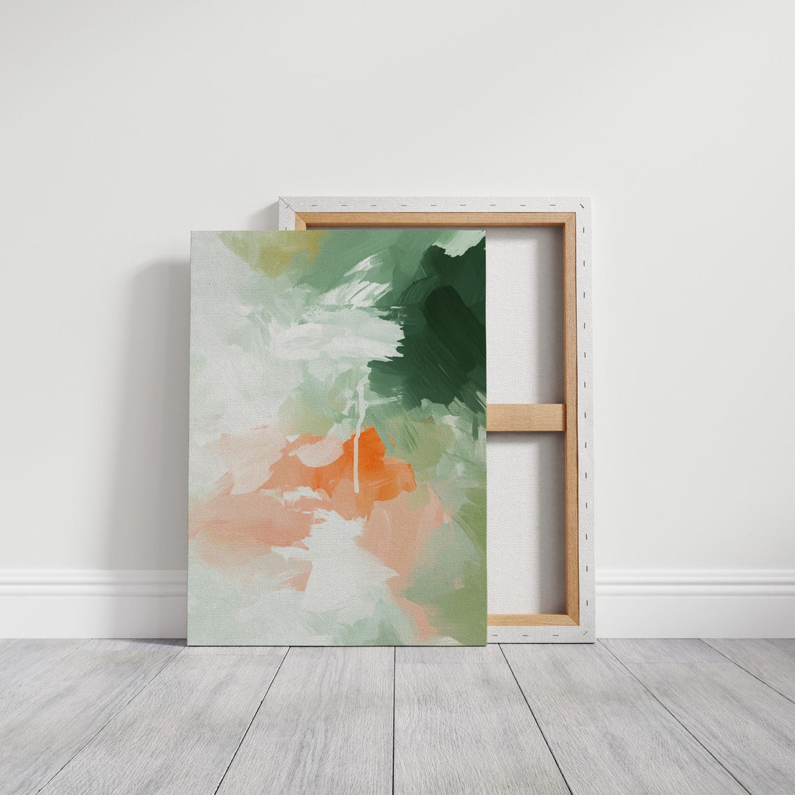 Green Orange Abstract Brushstroke Pastel Modern Art Painting Poster - Image 3