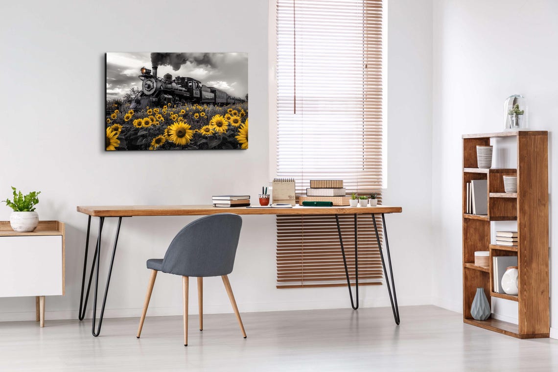Steam Locomotive Passing Sunflower Field Vintage Photo Art Poster - Image 5
