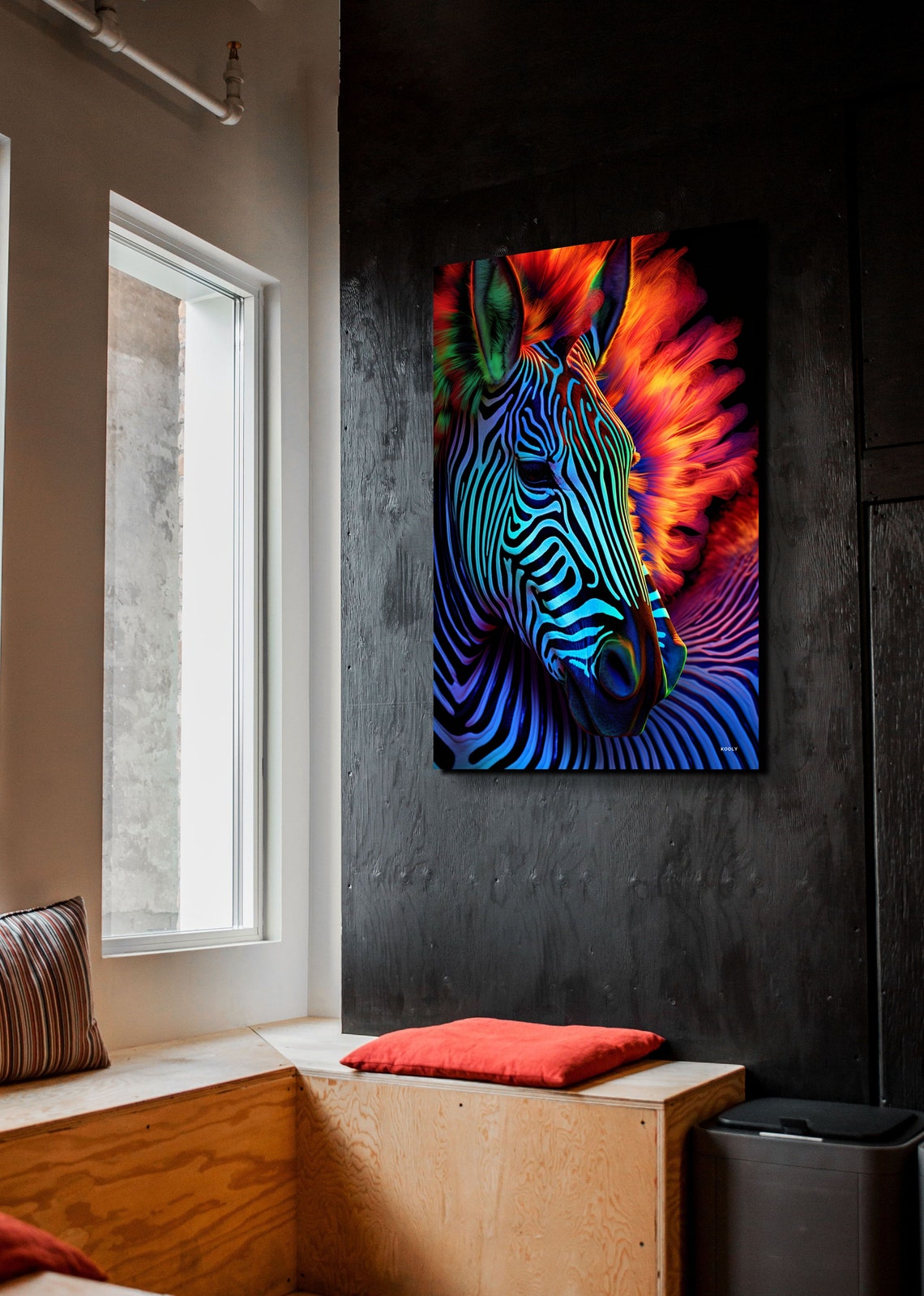 Neon Zebra Portrait Fiery Orange Mane Colorful Animal Wall Art - Image 7