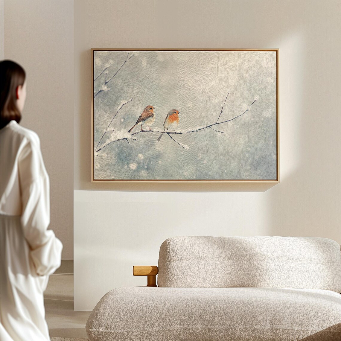 Two Birds Sharing A Branch In Winter, Farmhouse Christmas