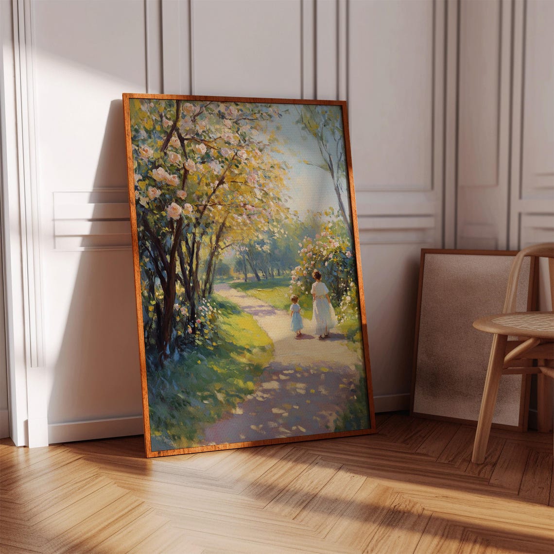 Mother and Child on Blossom Walkway Impressionist Garden Poster
