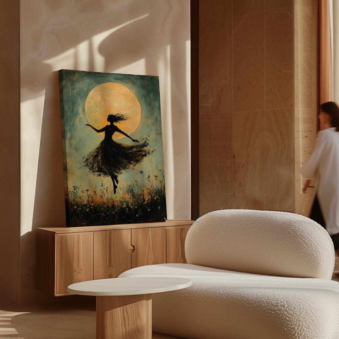 Silhouette Dancing In Moonlight, Whimsical Abstract Night Scene - Image 5