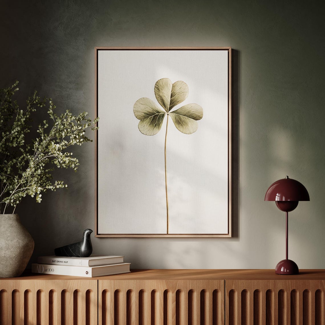 Minimalist Four Leaf Clover White Botanical Modern Art Print - Image 7