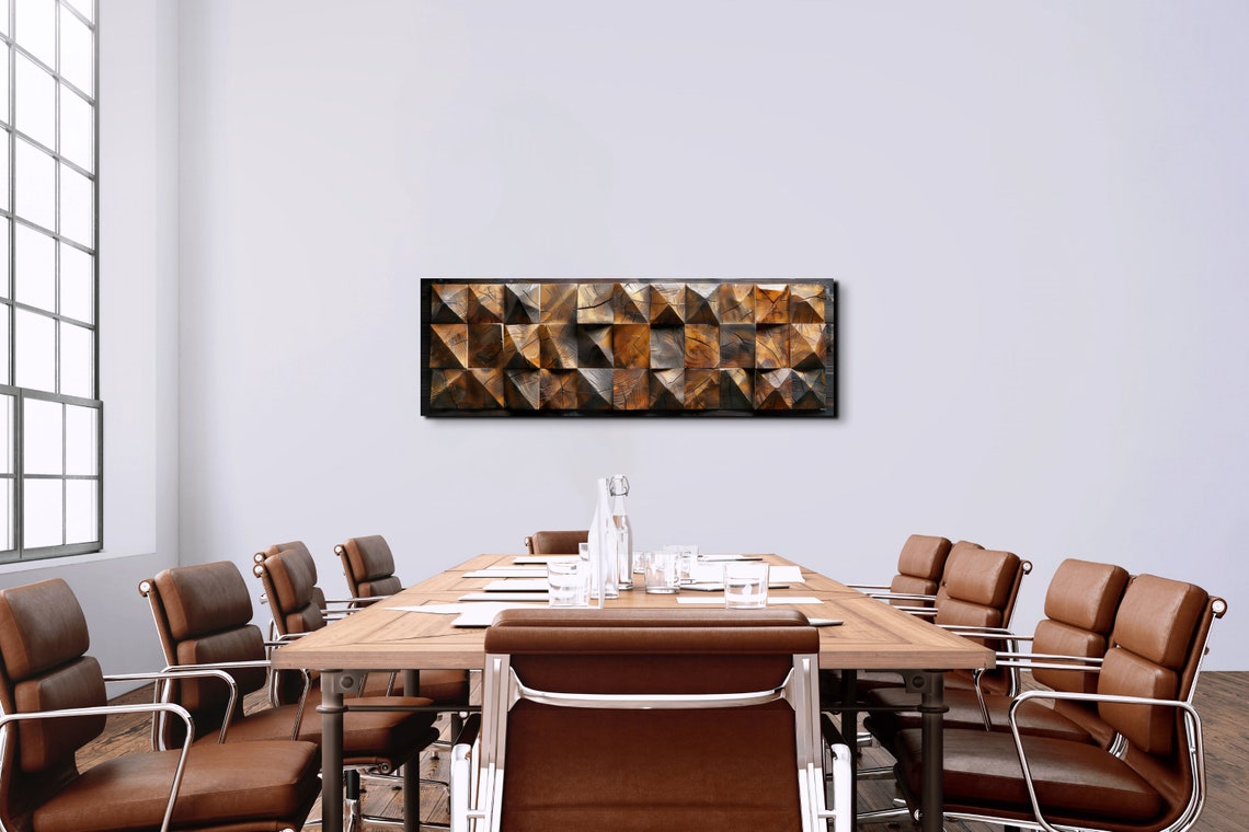Star Pattern Carved Wooden Blocks Rustic Panoramic Art Poster - Image 6