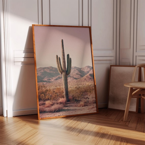 Solitary Saguaro Cactus Arizona Desert Sunset Mountain Landscape Poster