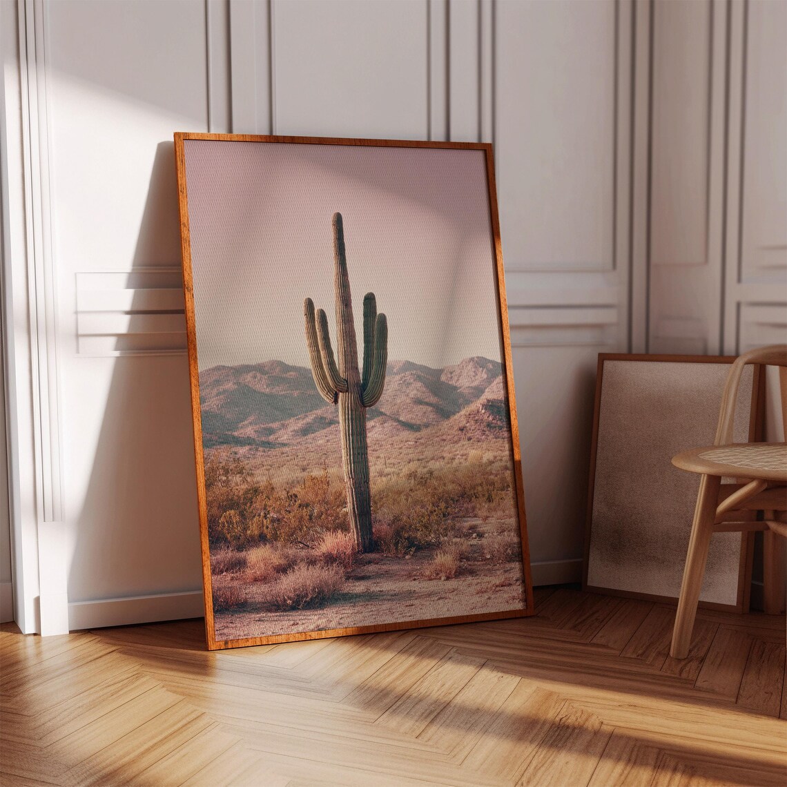 Solitary Saguaro Cactus Arizona Desert Sunset Mountain Landscape Poster