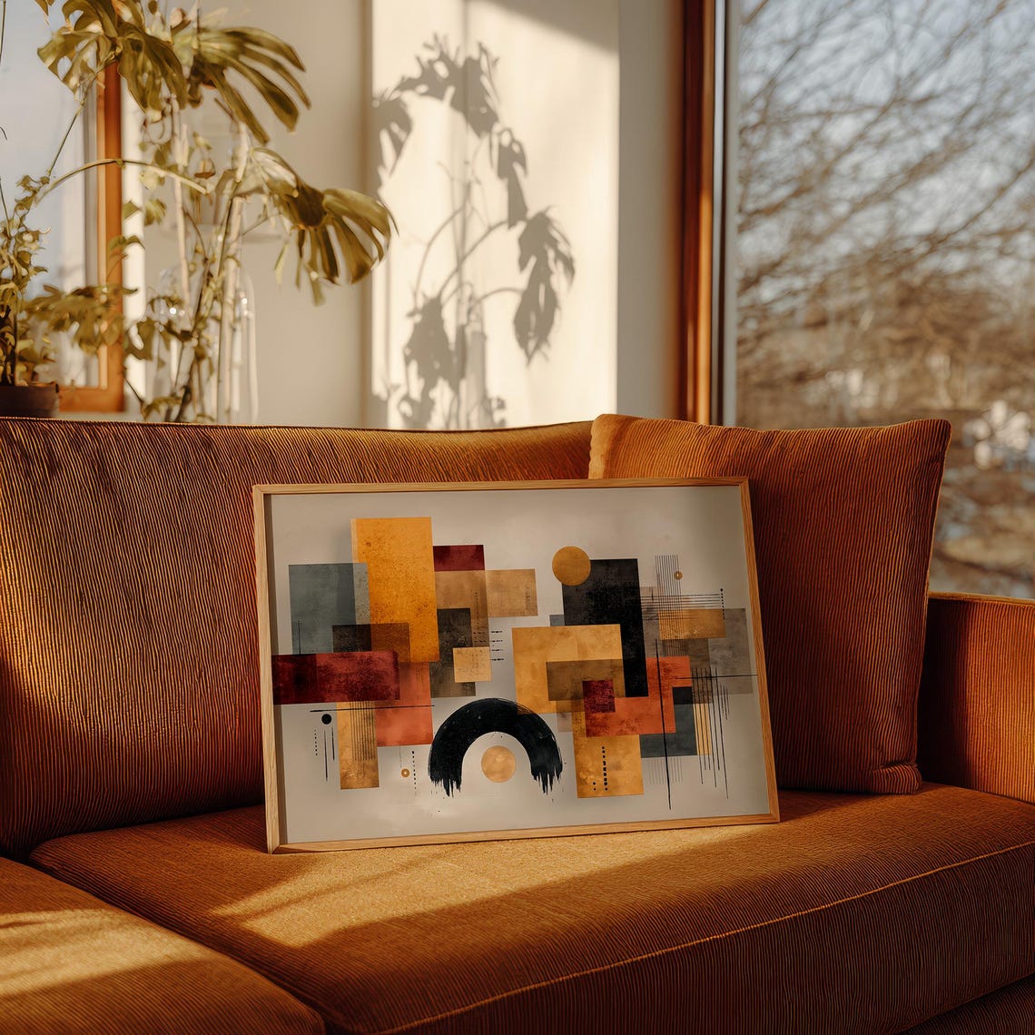 Burnt Orange Geometric Abstract Gold Black Bold Contemporary Poster