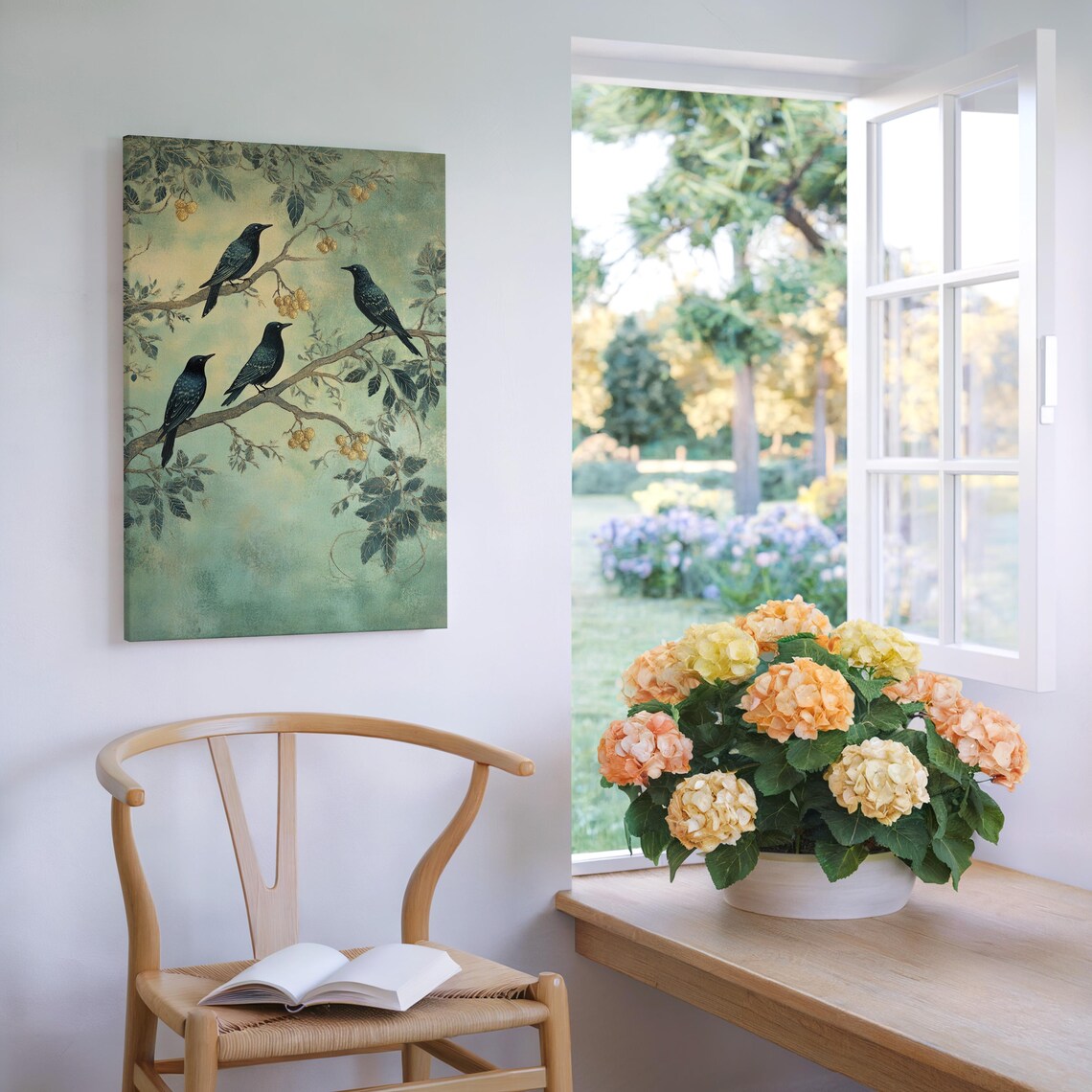 Blackbirds On Branches With Golden Berries, Vintage Nature Art Print - Image 4