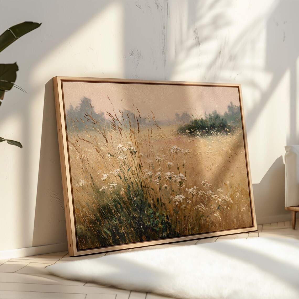 Golden Field of Wildflowers Misty Morning Oil Painting Poster