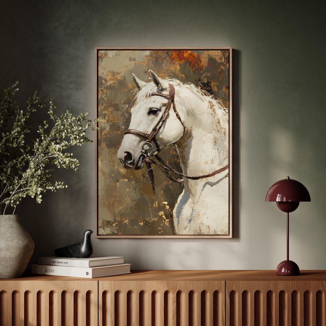 Majestic White Horse Portrait Oil Painting Equestrian Rustic Poster - Image 6