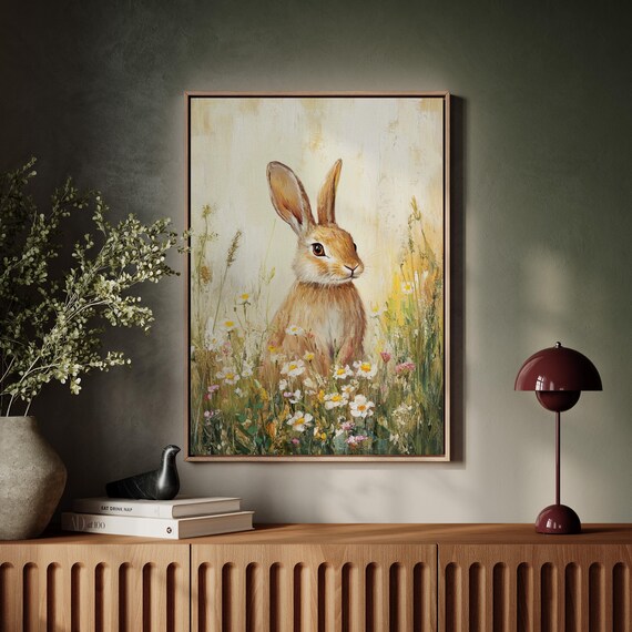 Charming Bunny In Wildflowers, Rustic Spring Art Print