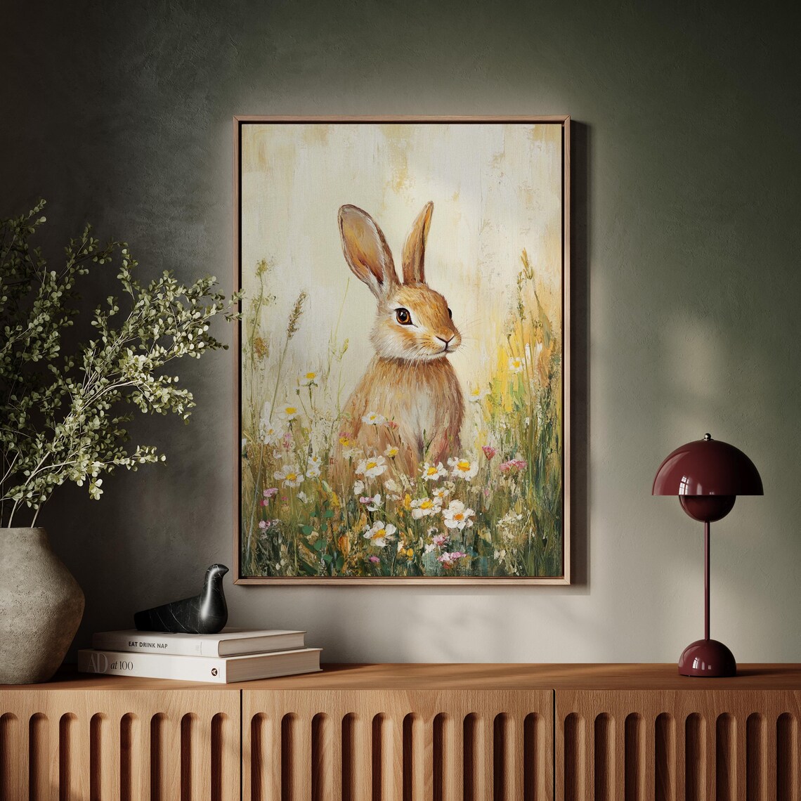Charming Bunny In Wildflowers, Rustic Spring Art Print
