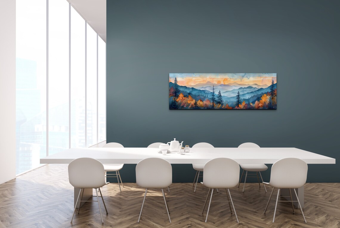 Adirondack Mountains Mid Century Modern Panoramic Scenery Wall Art - Image 6