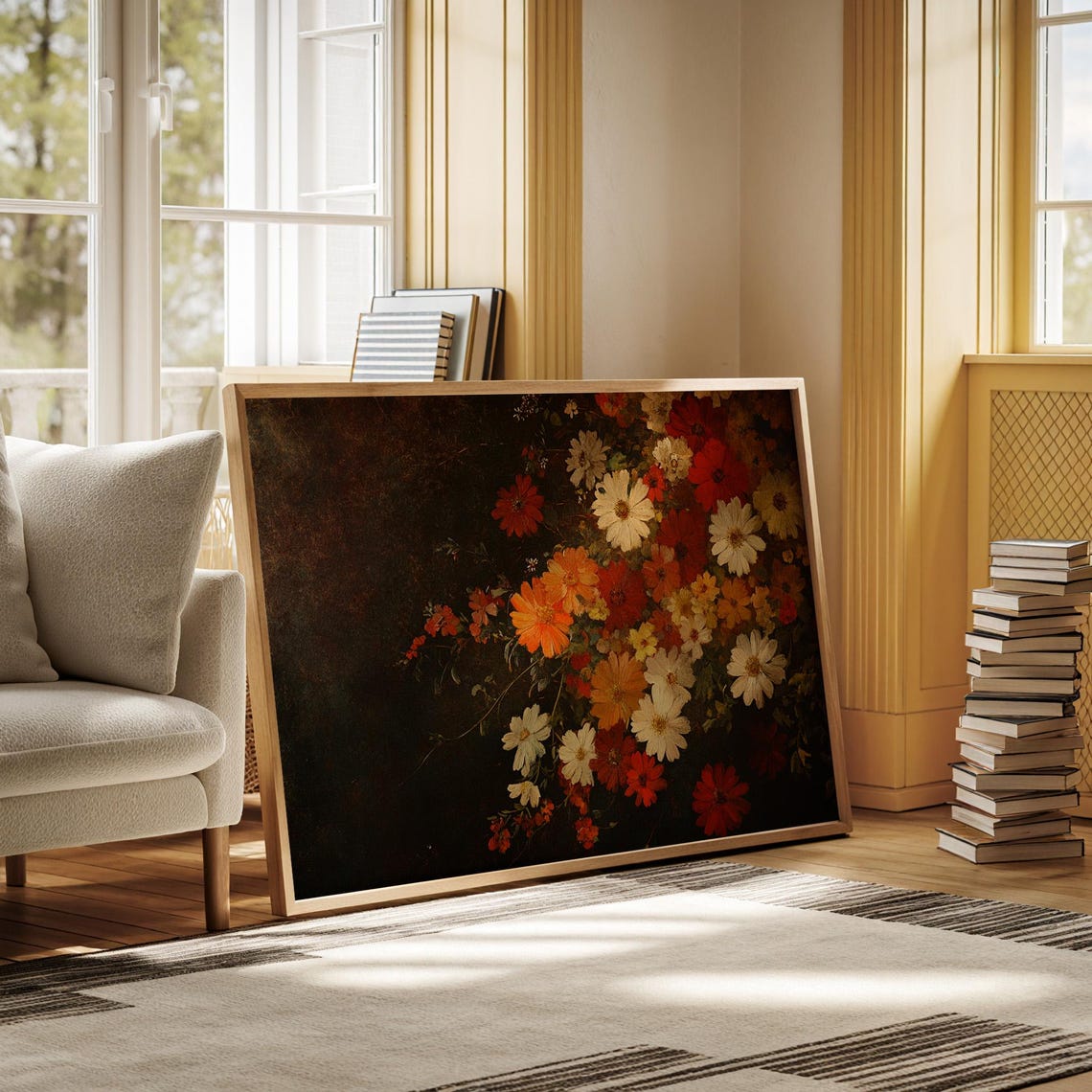 Rustic Autumn Floral Bouquet Dark Background Fall Harvest Wall Art