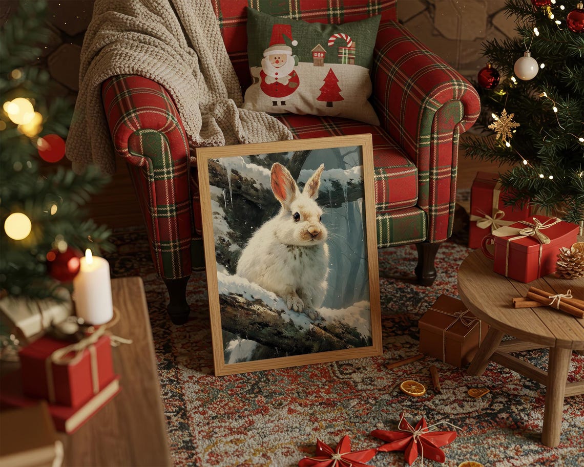 Snow Rabbit In Winter Forest Scene