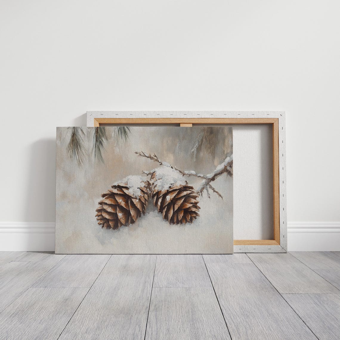 Beautiful Snow Dusted Pine Cones Resting on a Winter Branch Poster - Image 3