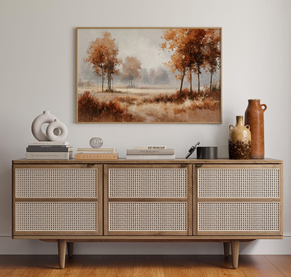 Autumn Landscape Golden Fall Trees Misty Meadow Field Art Poster