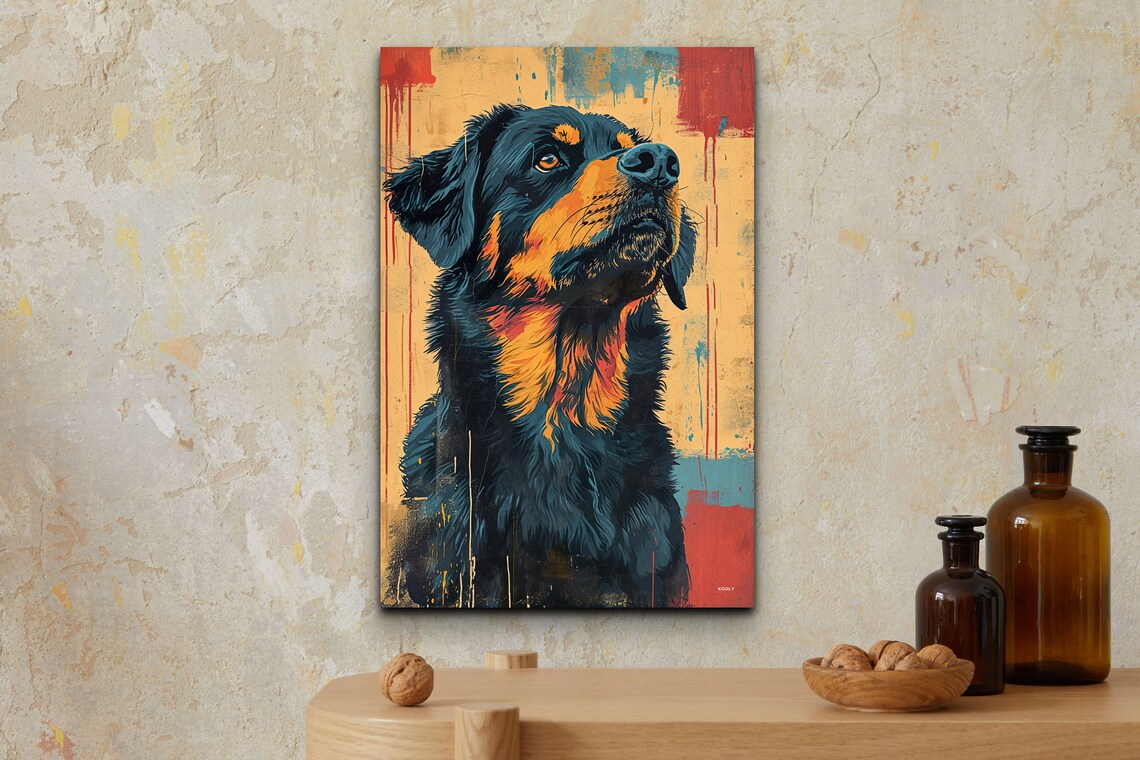 Rottweiler Dog Portrait in Grungy Black and Tan Street Art Poster - Image 7