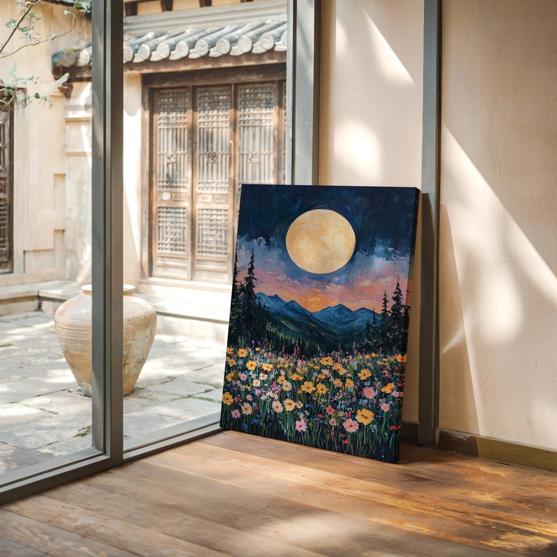 Moonlit Wildflower Meadow Vibrant Night Landscape Full Moon Poster - Image 6