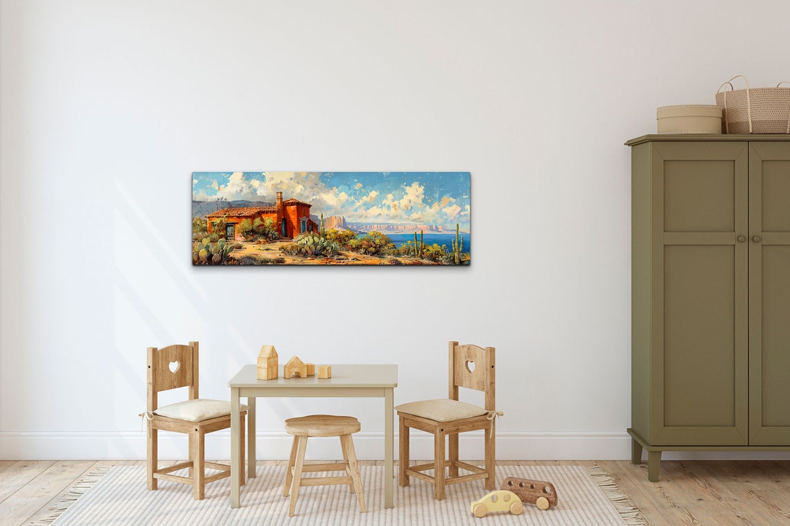 Southwest Desert Adobe House Cactus Saguaro Landscape Poster - Image 6
