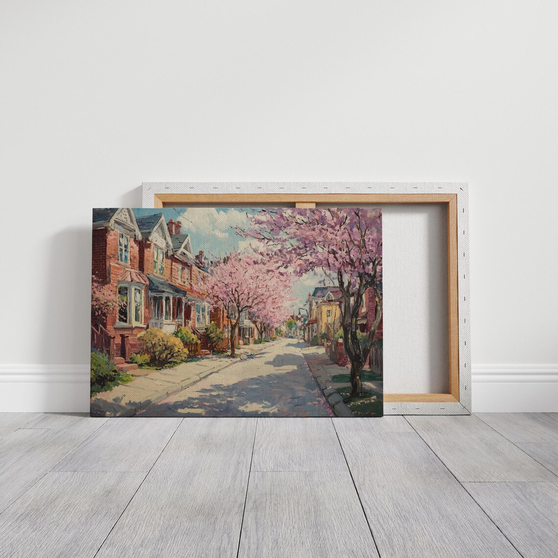 Springtime Neighborhood, Charming Cherry Blossom Street - Image 3