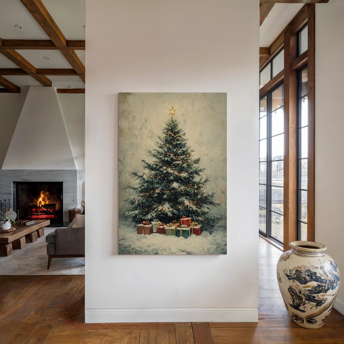 Vintage Snowy Christmas Tree Wrapped Gifts Festive Holiday Poster - Image 2