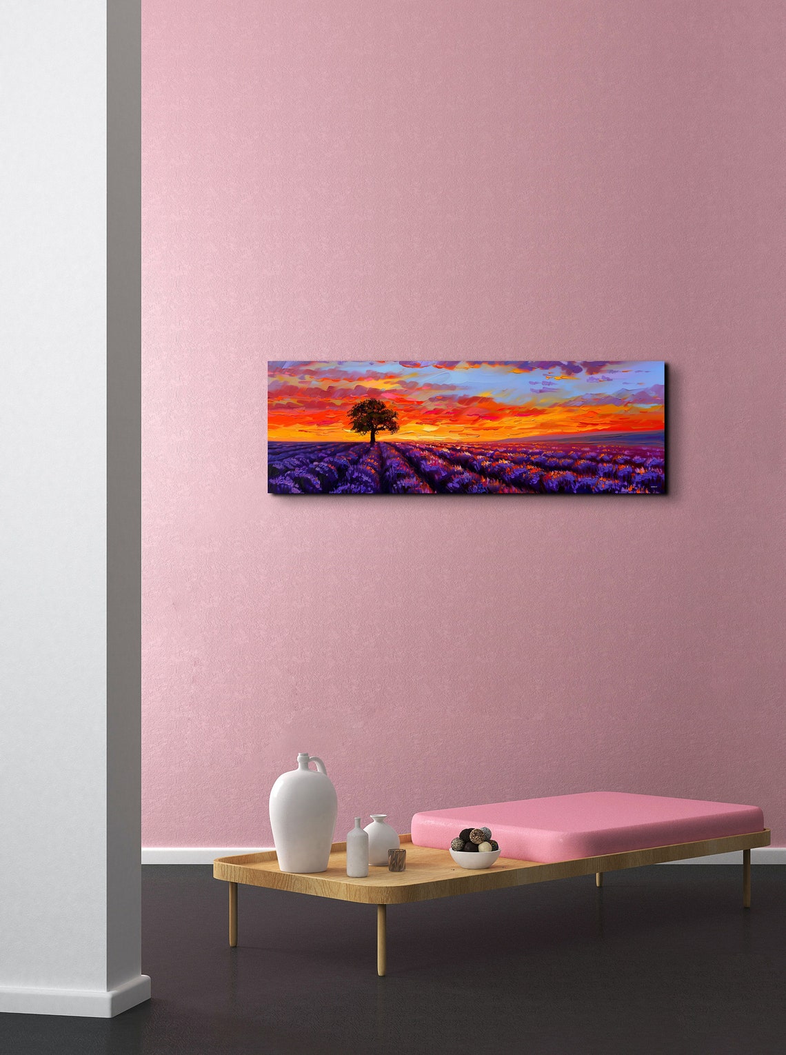 Lavender Field Sunset Lone Tree Impasto Oil Painting Floral Poster - Image 4