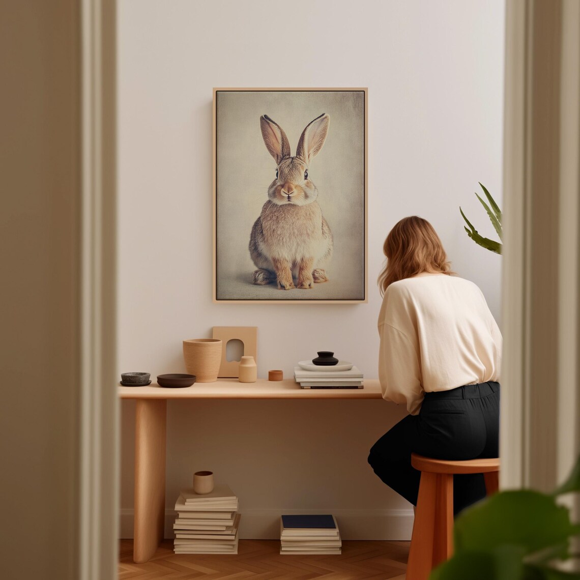 Realistic Brown Rabbit Portrait Minimalist Farmhouse Animal Wall Art Poster - Image 2