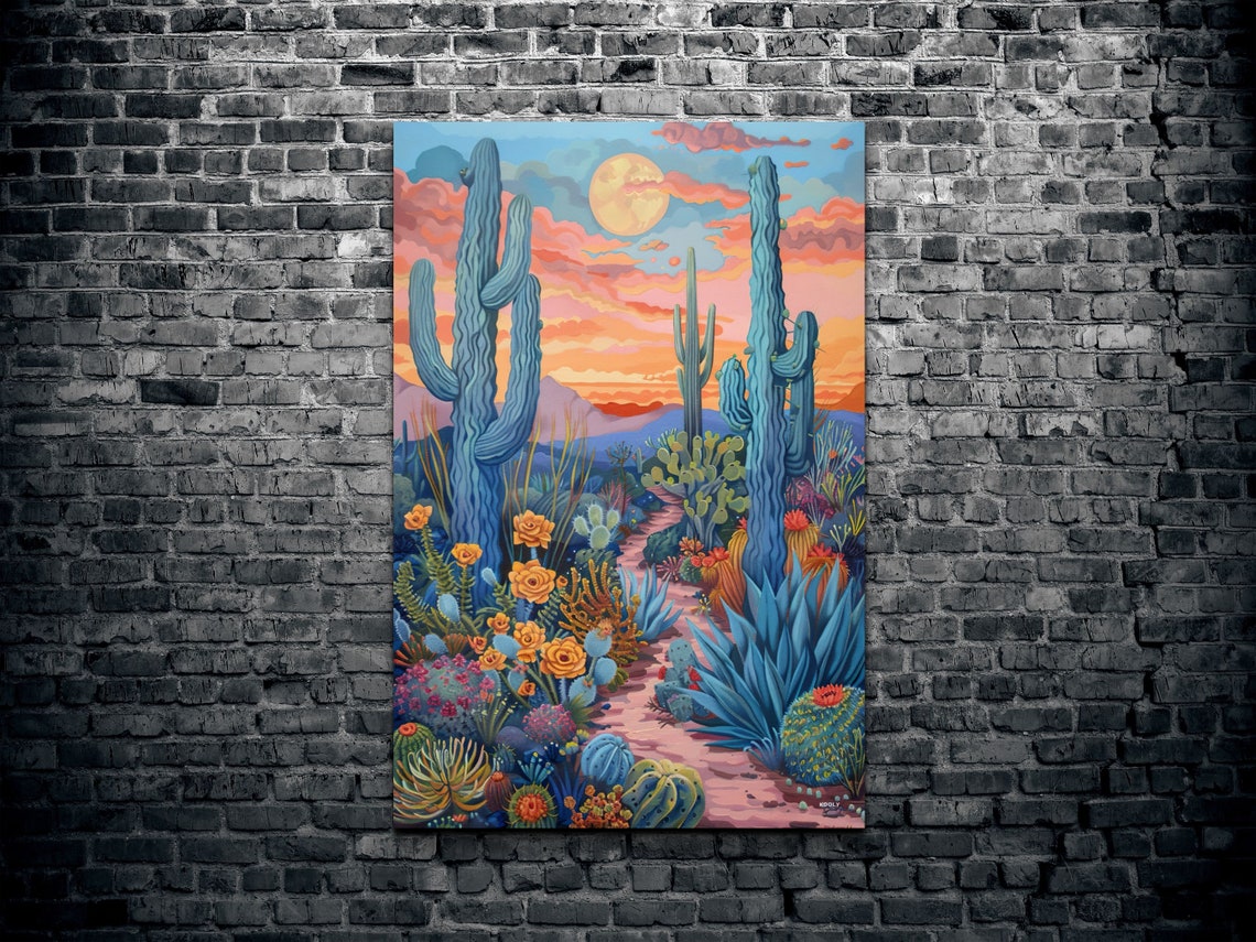 Moonlit Saguaro Cactus Garden Night Desert Moonlight Art Poster - Image 2