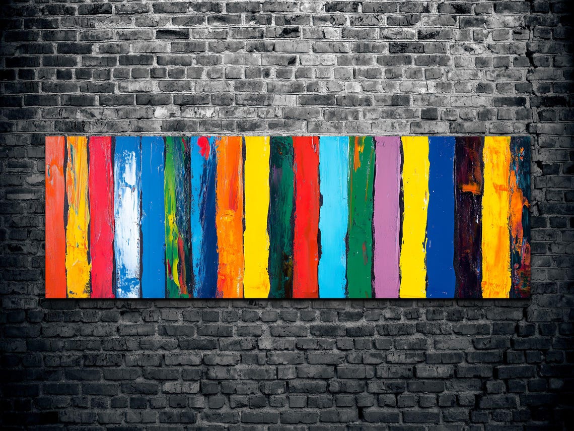 Bold Rainbow Vertical Stripe Abstract Modern Panoramic Wall Poster - Image 2