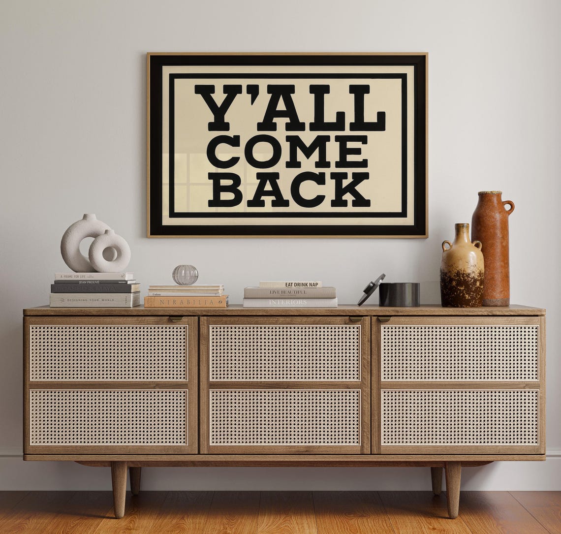 YALL COME BACK Bold Black Serif Southern Typography Sign Cream Poster