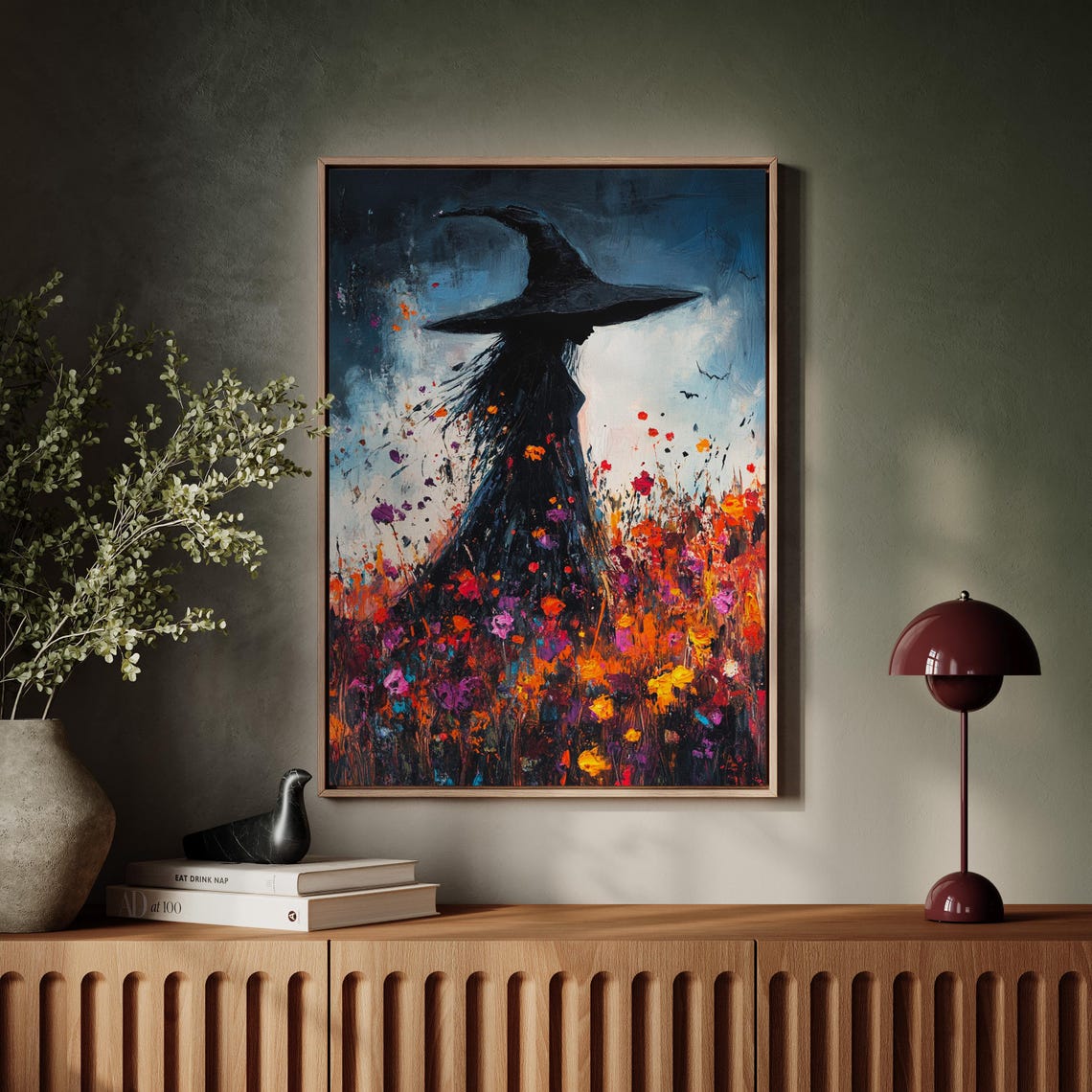 Whimsical Witch Silhouette Wildflower Field Dusk Halloween Poster - Image 6