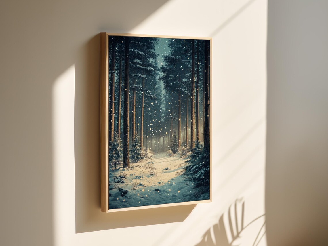 Enchanting Snowy Forest Winter Wonderland, Cozy Decor - Image 5