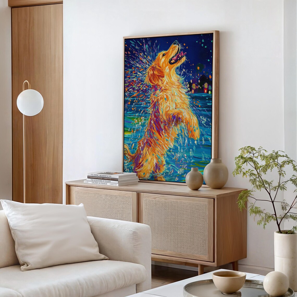 Colorful Dog Splashing Art Print, Playful Golden Retriever - Image 4