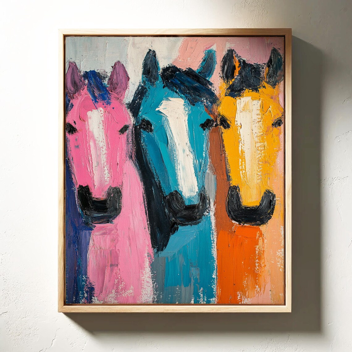 Bold Abstract Horse Trio Pink Blue Yellow Brush Stroke Poster - Image 4