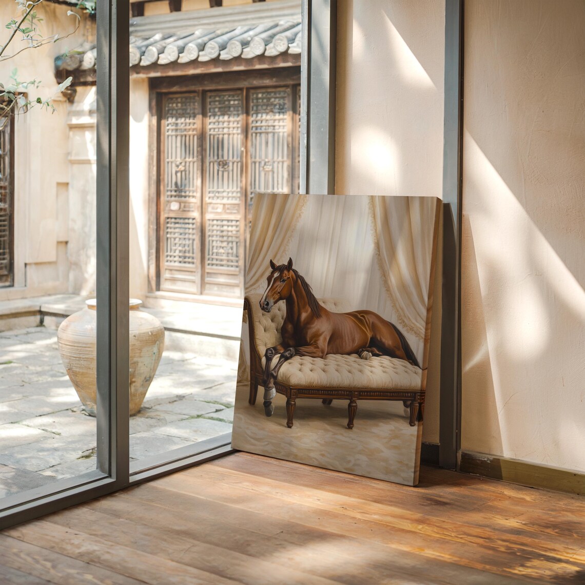 Horse Reclining On Chaise Lounge Elegant Equestrian Art Print - Image 5
