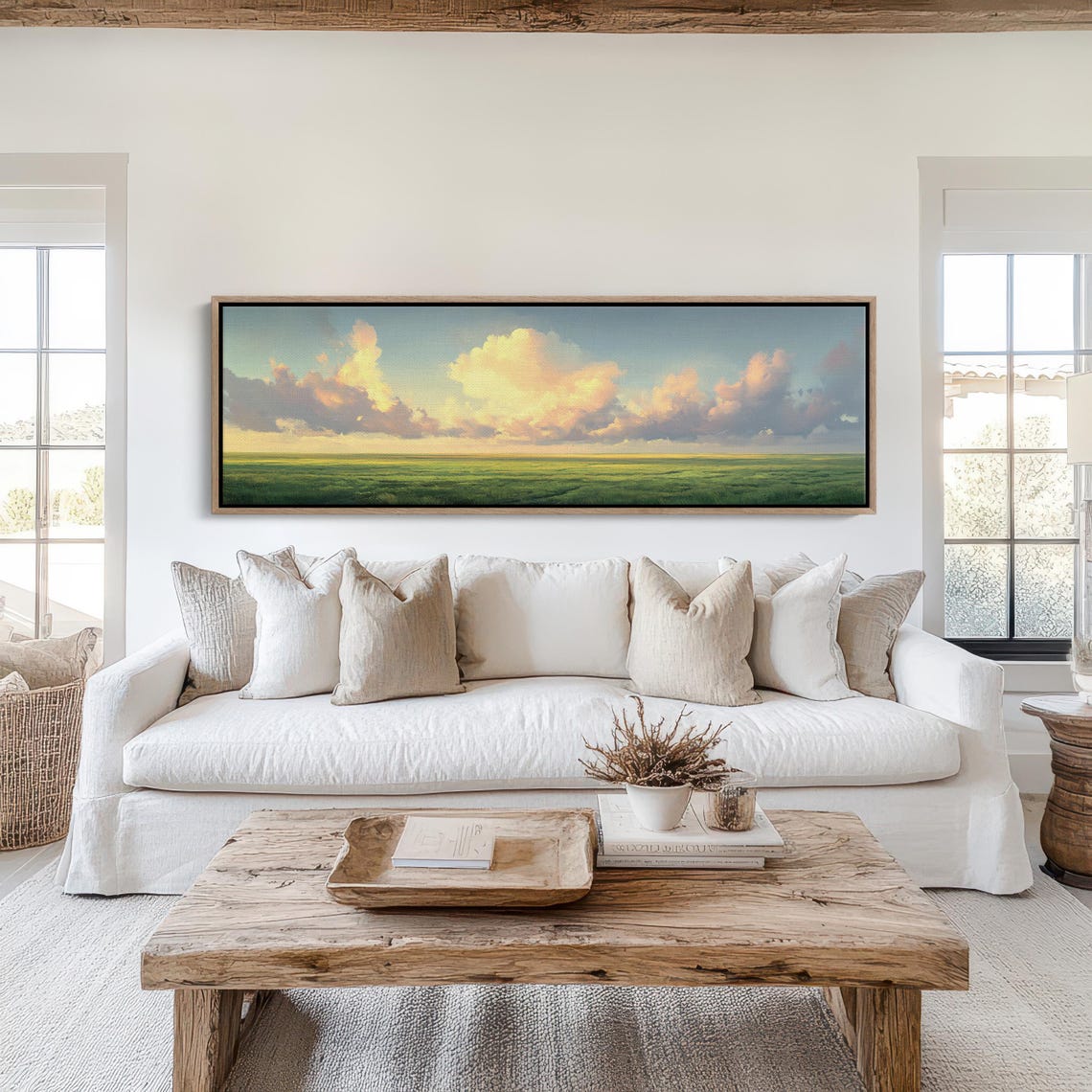 Expansive Cloudscape Green Fields Pastel Sunset Sky Serene Poster - Image 6
