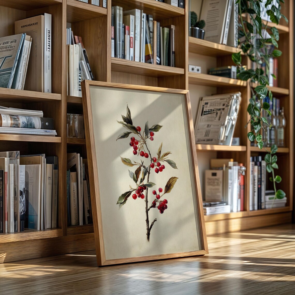 Vintage Botanical Red Berry Illustration