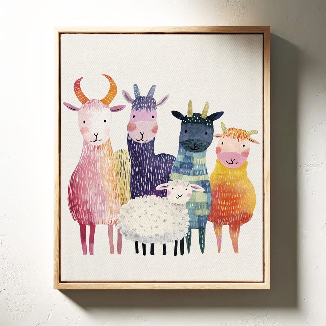 Cute Farm Animal Family Art Llama Sheep And Goat Playful Animal Wall Art For Kids Room Colorful Farmhouse Decor