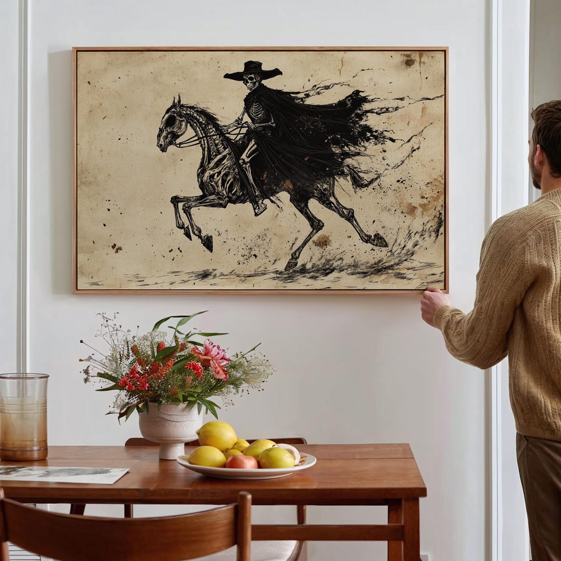 Skeleton Cowboy On Skeletal Horse Black Ink Dark Western Gothic Poster - Image 4