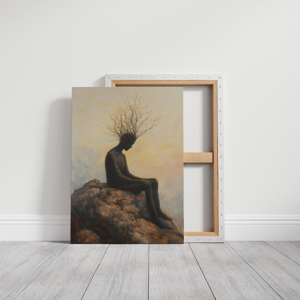 Tree Man On Cliff At Sunset, Surreal Oil Painting - Image 6