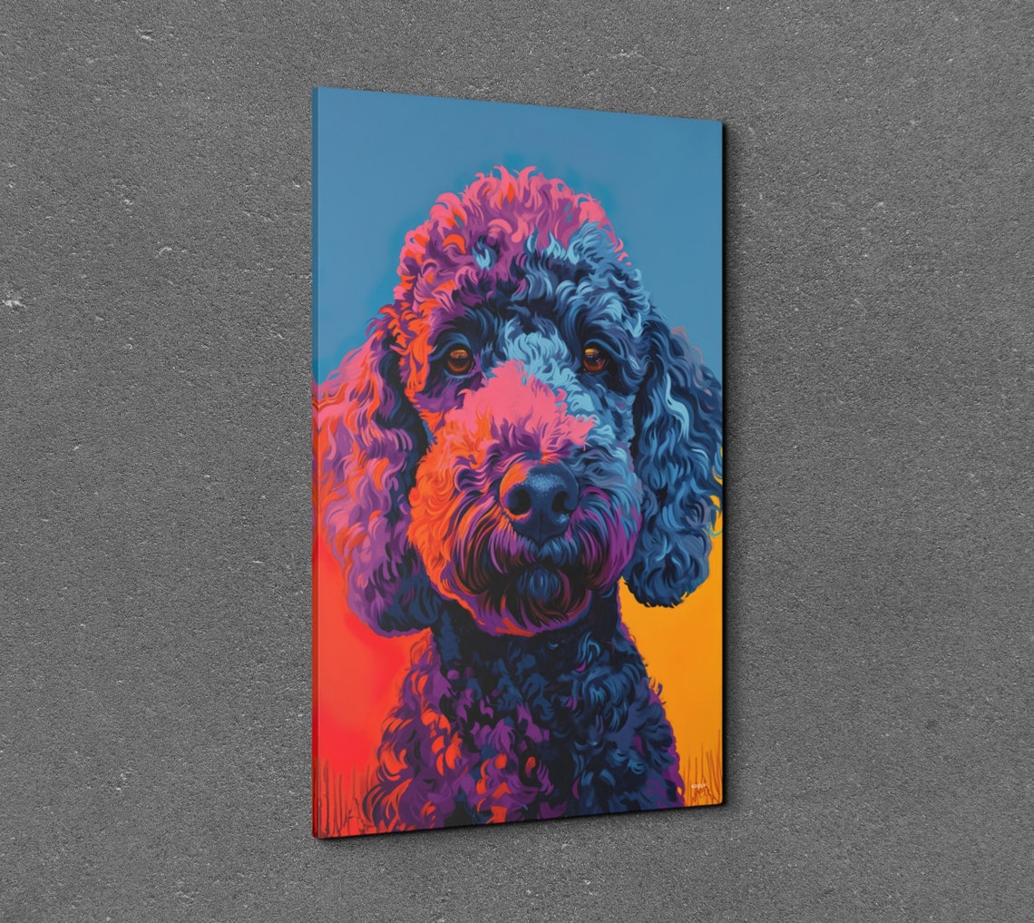 Curly Poodle Dog Portrait in Bold Blue Pink and Orange Pop Art Poster - Image 3